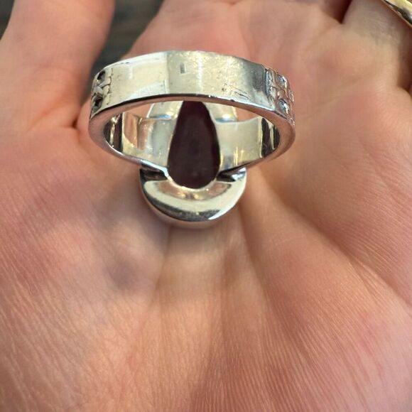 Natural Amethyst Faceted Teardrop Solitaire Sterling Silver Statement Ring Sz 10 - Picture 5 of 6